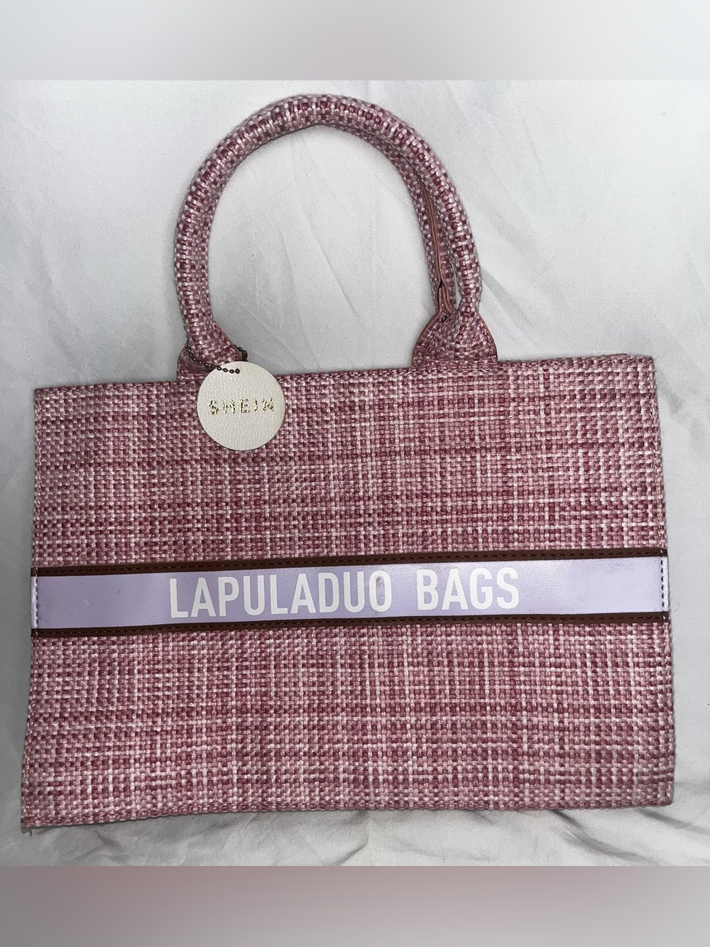 SHEIN Pink Tweed Structured Tote with Top Handles